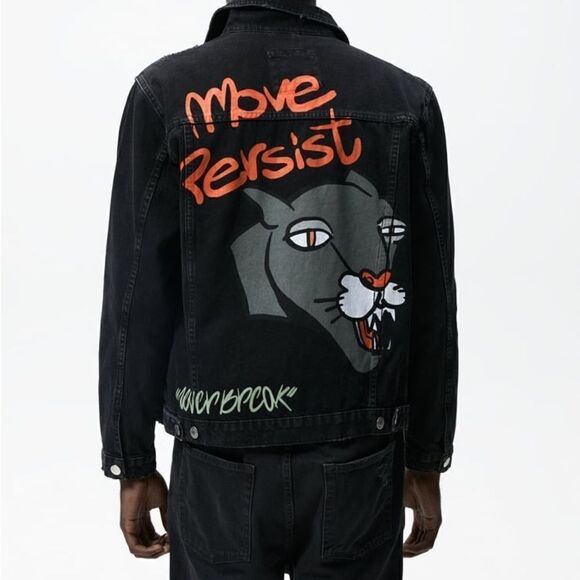 Zara Graffiti Print Denim Jacket New - Picture 5 of 10